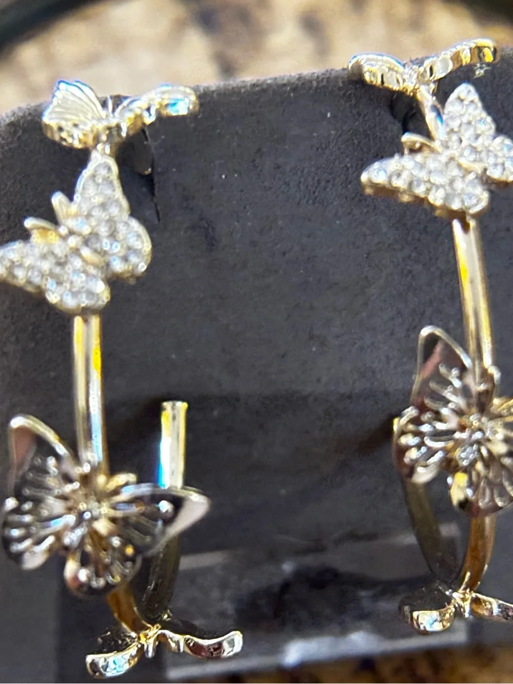VTG 70s White Hoop & Crystal Gold Butterfly Earring Lot Good Quality